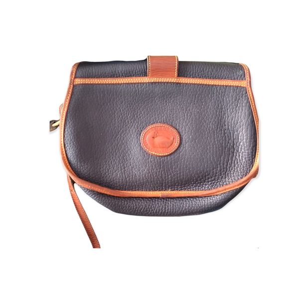 Dooney And Burke Crossbody strap purse navy blue and brown pebble leather - Picture 2 of 7